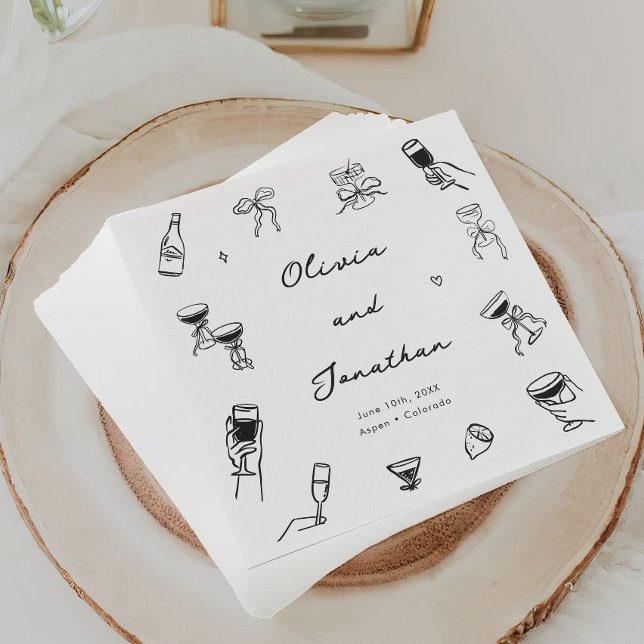 Black and White Hand Drawn Quirky Wedding Napkin (Creator Uploaded)