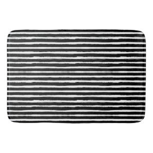 Black and white hand drawn watercolor stripes bath mat