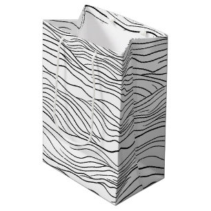 Black and White Hand-Drawn Wavy Line Pattern Medium Gift Bag
