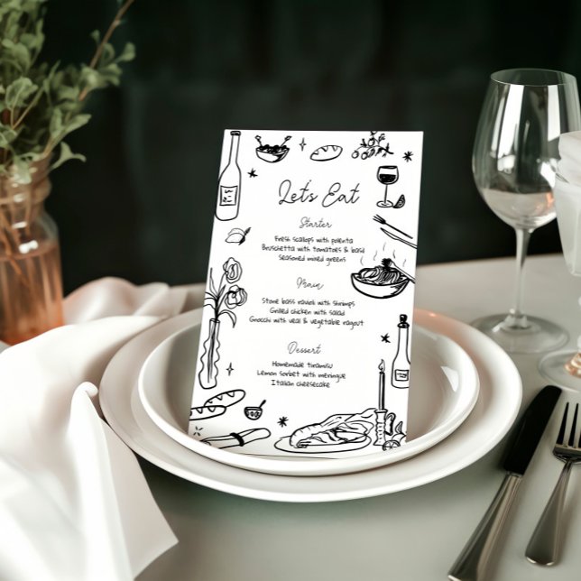 Black and White Hand Drawn Whimsical Wedding Menu (Creator Uploaded)