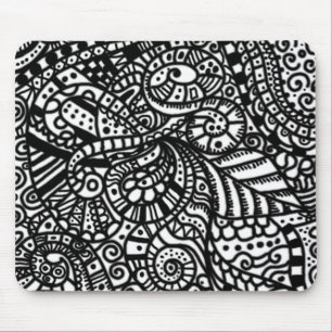Black and white handpainted doodles mouse pad