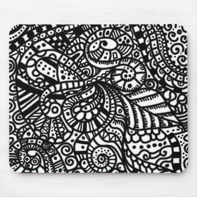 Black and white handpainted doodles mouse pad (Front)