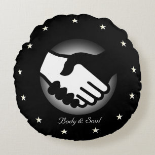 Black and White Hands, Body & Soul with Stars Roun Round Pillow