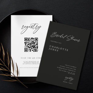 Black and White Handwritten QR Code Bridal Shower Invitation