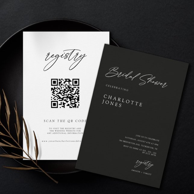 Black and White Handwritten QR Code Bridal Shower Invitation (Creator Uploaded)