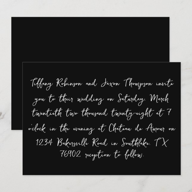 Black and White Handwritten Style Wedding Invitation (Front/Back)