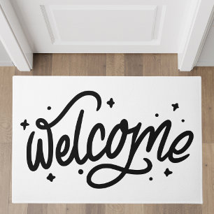 Black and White Handwritten Welcome Script Doormat