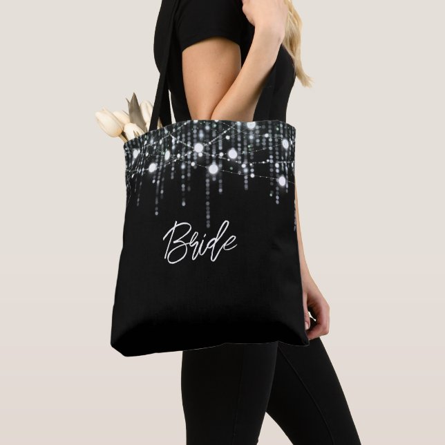 Black and White Hanging Lights Bride Tote Bag (Close Up)