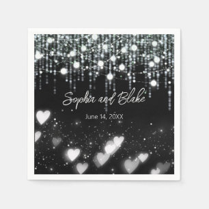 Black and White Hanging Lights Wedding Napkin