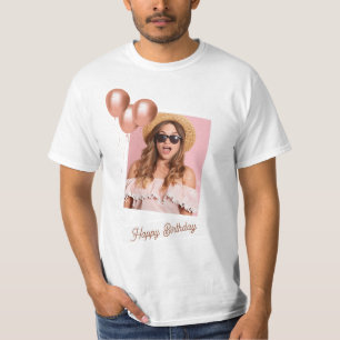 Black and White Happy Birthday Photo T-Shirt