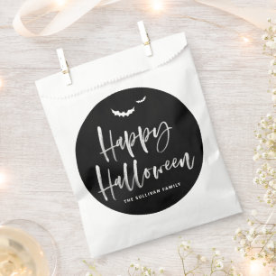 Black and White Happy Halloween Brush Calligraphy Favour Bag