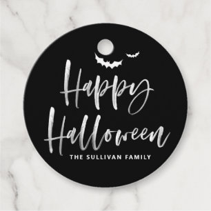 Black and White Happy Halloween Brush Calligraphy Favour Tags