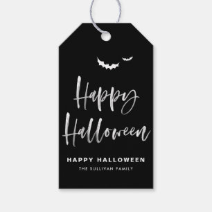 Black and White Happy Halloween Brush Calligraphy Gift Tags