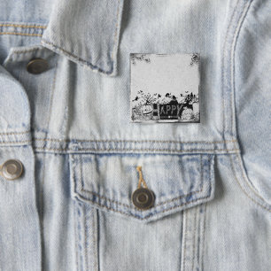 Black and White Happy Halloween Party 2 Inch Square Button