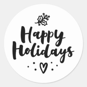 Black And White Happy Holidays Classic Round Sticker