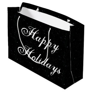 Black and White Happy Holidays Large Gift Bag