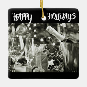 **BLACK AND WHITE HAPPY HOLIDAYS** ORNAMENT