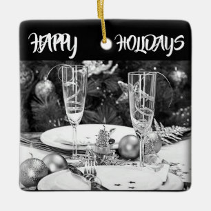 **BLACK AND WHITE HAPPY HOLIDAYS** ORNAMENT