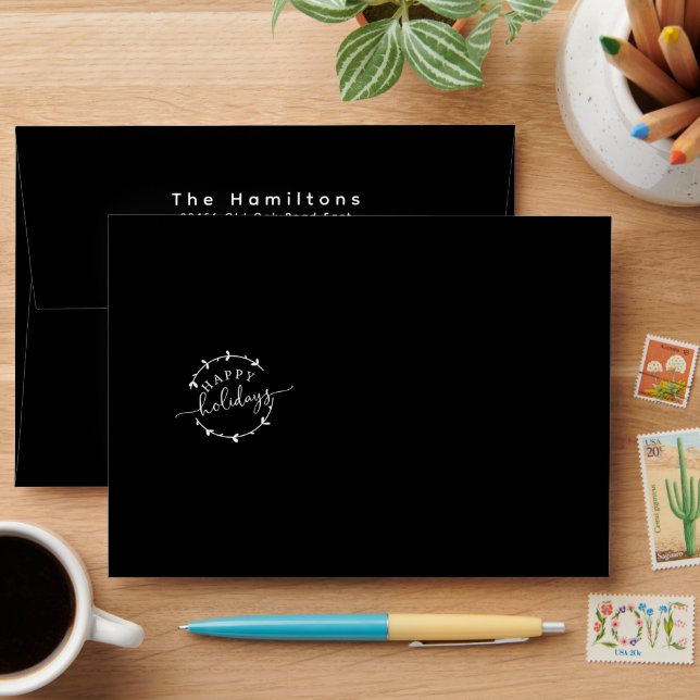  Black and White Happy Holidays | Return Address  Envelope (Desk)