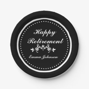 Black and white Happy Retirement Party Supplies Paper Plate
