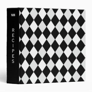 Black and White Harlequin Diamond Pattern Recipe Binder