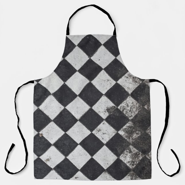 Black and white harlequin graphic apron (Front)