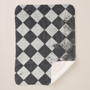 Black and white harlequin graphic sherpa blanket