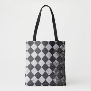 Black and white harlequin graphic tote bag