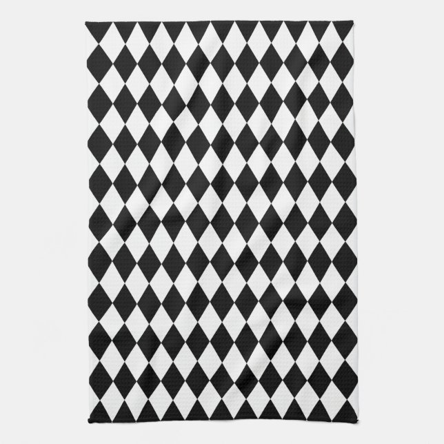 Black and White Harlequin Kitchen Towel (Vertical)