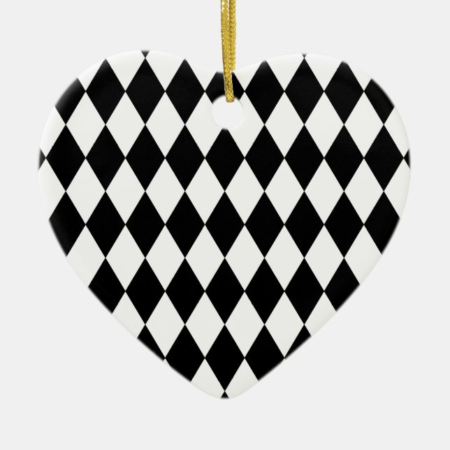 Black and White Harlequin Pattern Ceramic Ornament (Front)