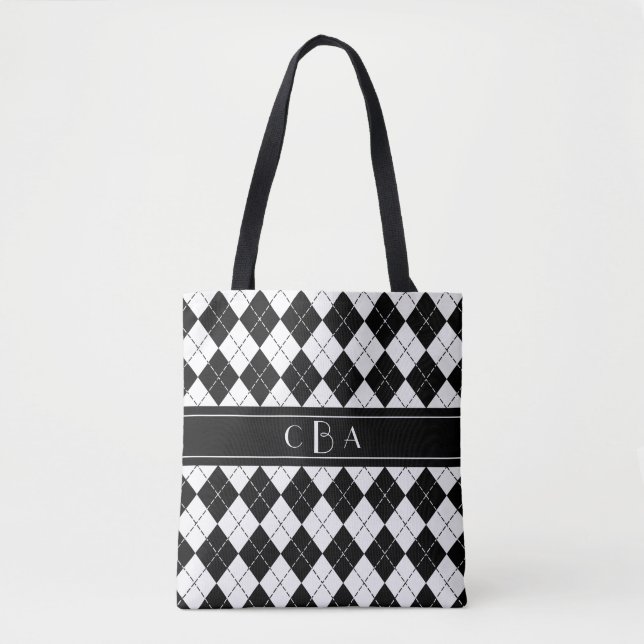 Black and White Harlequin Tote Bag (Front)