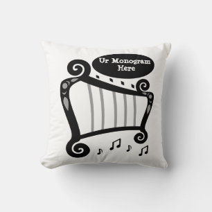 Black and White Harp Monogram Throw Pillow