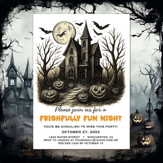 Black and White Haunted House Halloween Party Invitation (Creator Uploaded)