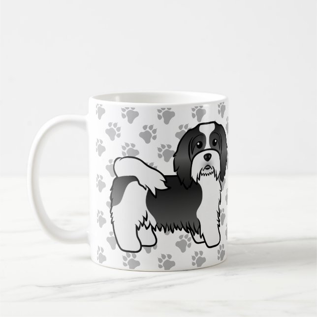 Black And White Havanese Cute Cartoon Dog Coffee Mug (Left)