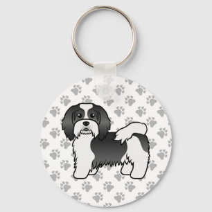 Black And White Havanese Cute Cartoon Dog Keychain