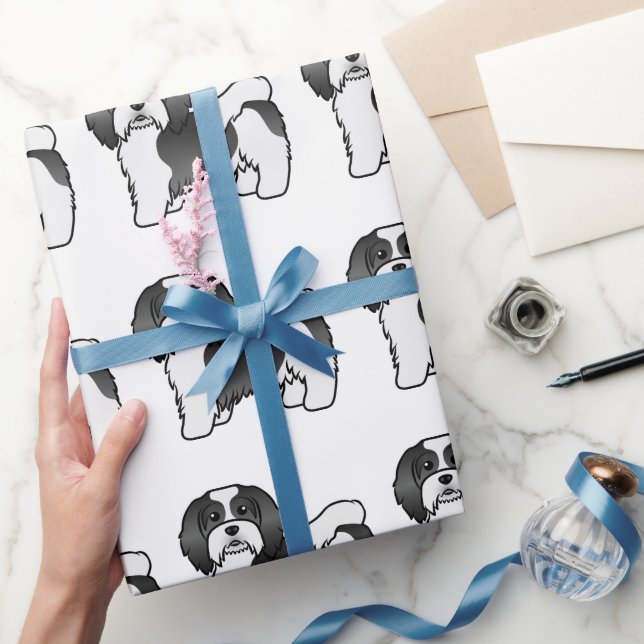 Black And White Havanese Cute Cartoon Dog Pattern Wrapping Paper (Gifting)