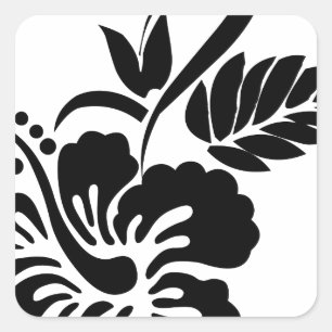 Black and white Hawaiian flowers Square Sticker