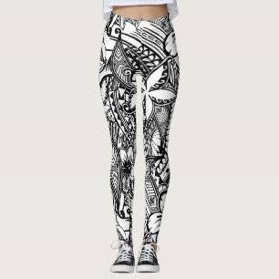 Black And White Hawaiian - Polynesian Tribal Print Leggings