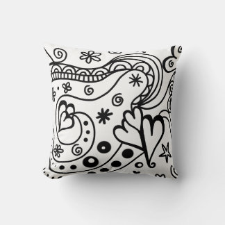 Black and White Heart Abstract Throw Pillow