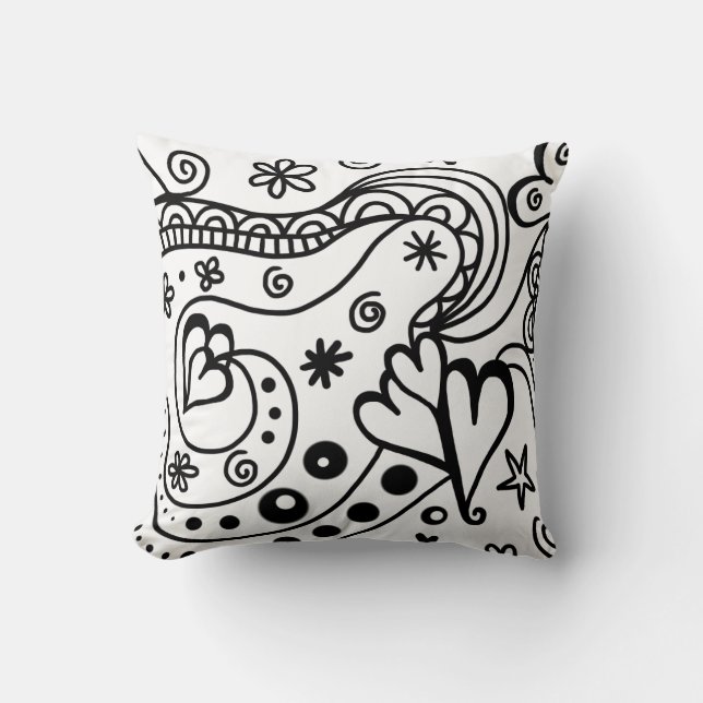 Black and White Heart Abstract Throw Pillow (Front)