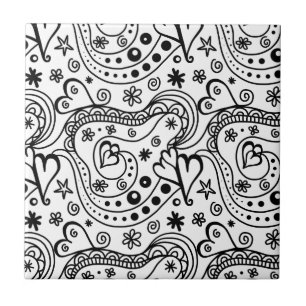 Black and White Heart Abstract Tile
