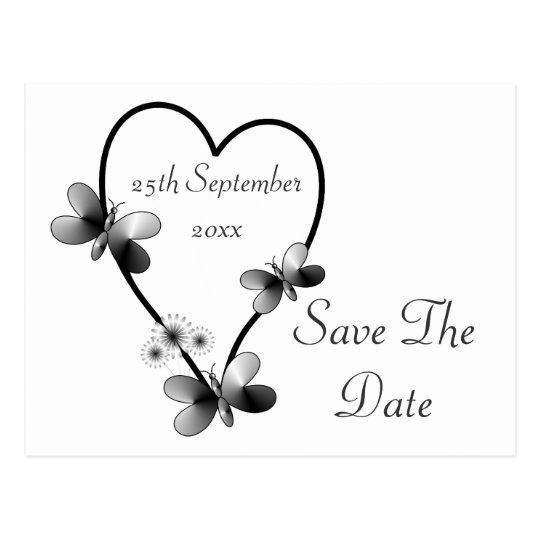Black And White Heart And Butterflies Save The Dat Postcard