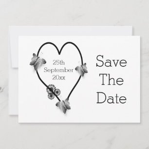 Black And White Heart Butterflies Save The Date