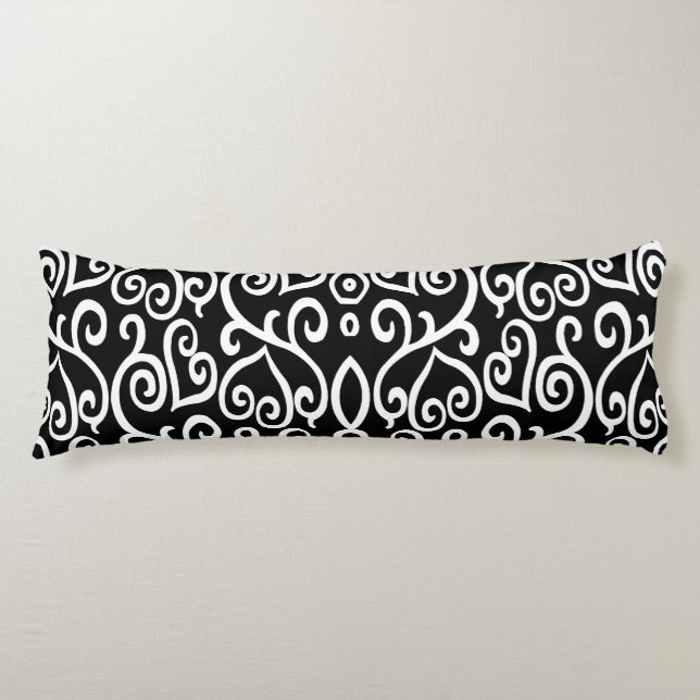 Black and White Heart Pattern Body Pillow (Front)