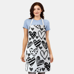 Black and white heart pattern Christmas Apron