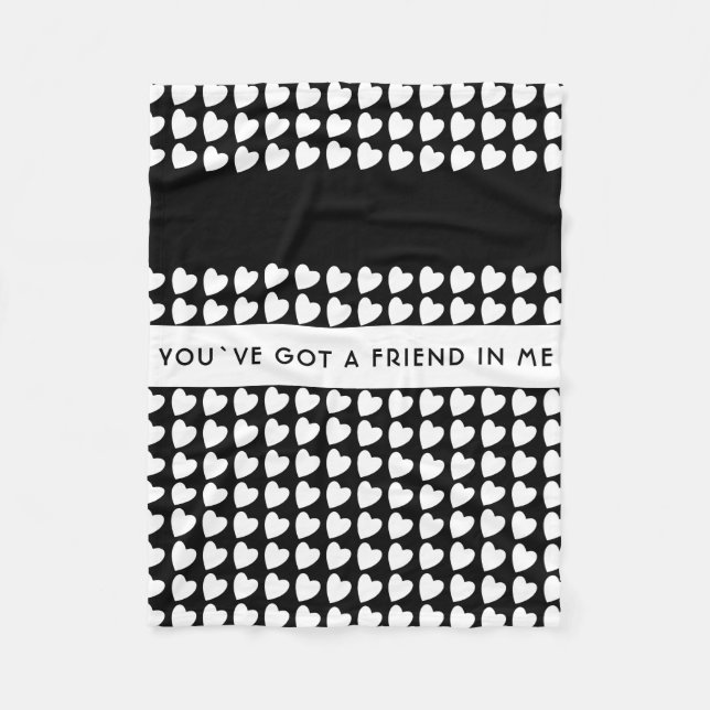Black and White Heart Pattern Friendship Fleece Blanket (Front)