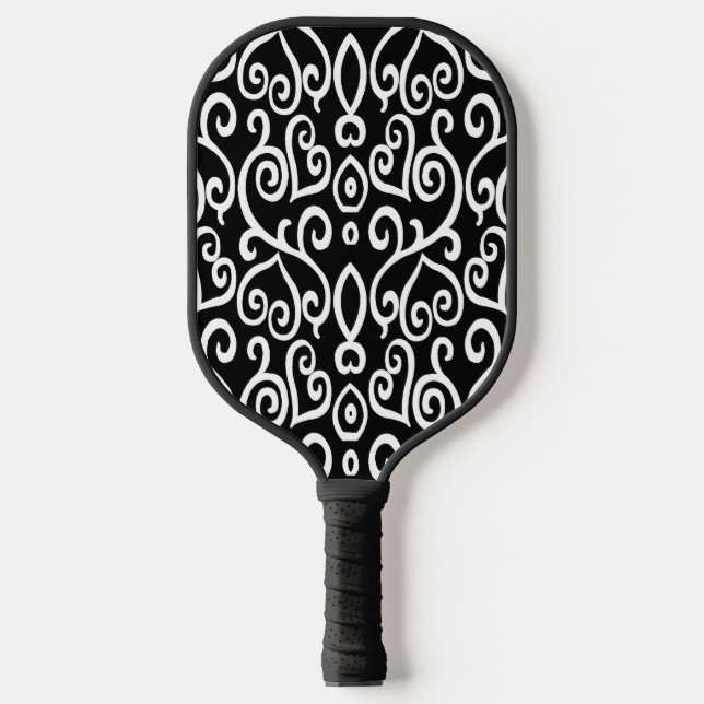 Black and White Heart Pattern Pickleball Paddle (Front)