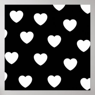 Black and White Heart Pattern  Poster