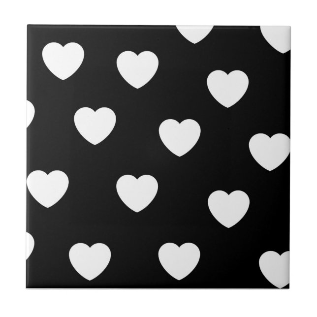 Black and White Heart Pattern  Tile (Front)
