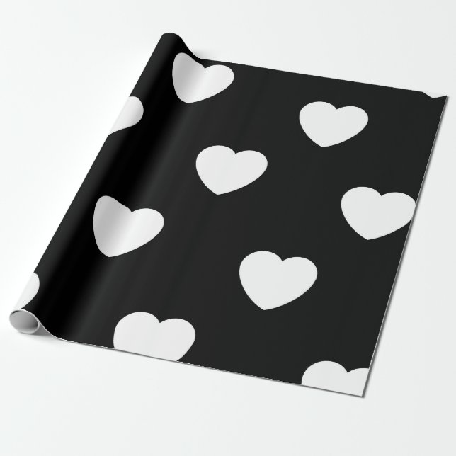 Black and White Heart Pattern  Wrapping Paper (Unrolled)